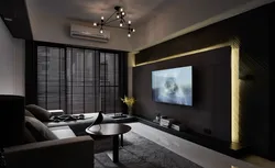 Living room in a modern style in dark colors photo