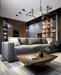 Living room in a modern style in dark colors photo