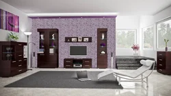 Мебели wenge ва дуби сафедшуда дар дохили меҳмонхона
