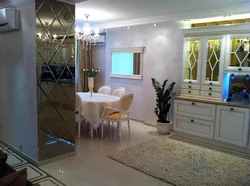 Living room design with wall-to-wall mirror