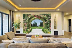 Photo wallpaper on the wall in the living room in a modern style photo