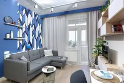 Living room in an apartment in blue tones photo