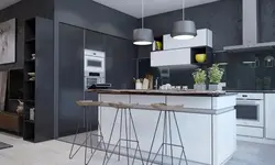 Темно серые стены в интерьере кухни