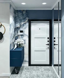 Blue wallpaper in the hallway interior photo