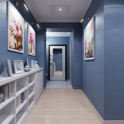 Blue wallpaper in the hallway interior photo