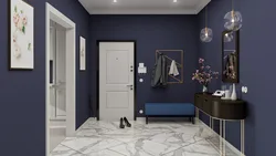 Blue wallpaper in the hallway interior photo