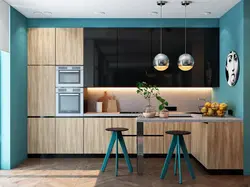 What colors go with wood in the kitchen interior