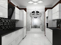 Kitchen design with black and white floor