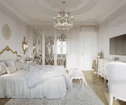 Classic style bedroom design with white furniture