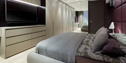 Bedroom interior with bed and tv