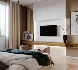 Bedroom interior with bed and tv