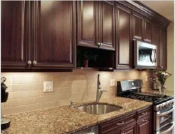 Brown countertop in the kitchen interior