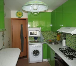 Kitchen design 6 square meters with refrigerator and washing machine