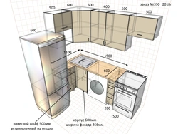 Kitchen design 6 square meters with refrigerator and washing machine