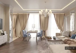 Kitchen living room interior with 2 windows