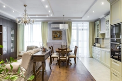 Kitchen living room interior with 2 windows