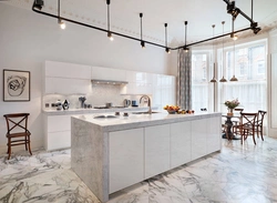 Kitchen design with marble floor photo