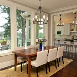 Kitchen design living room 35 sq m with access to the terrace