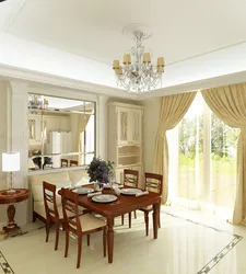 Kitchen design living room 35 sq m with access to the terrace