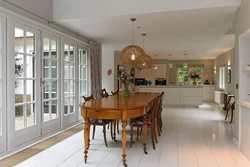 Kitchen design living room 35 sq m with access to the terrace