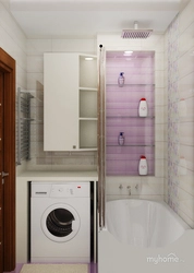Lavabo va kir yuvish mashinasi bilan kichik vannaning dizayni