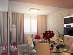Curtains when the kitchen and living room are combined photo