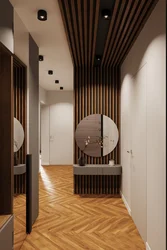 Hallway made of wooden slats, photo in the interior