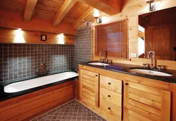 Photo of a bathroom in a wooden house