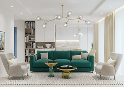 Living room interior in beige tones accents