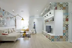 Design of walls in an apartment made of tiles photo