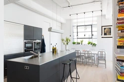 White kitchen interior in loft style