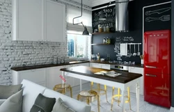 Loft uslubidagi oq oshxona ichki qismi