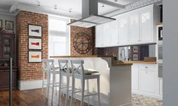 Loft uslubidagi oq oshxona ichki qismi