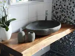 Ванна бөлмесінің дизайны тас раковина