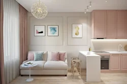 Kitchen Design In 14 Sq M Modern Style With A Sofa