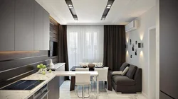 Kitchen design in 14 sq m modern style with a sofa