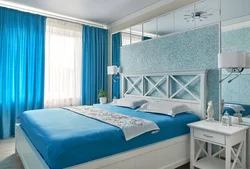 Blue blue bedroom interior