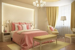 Bedroom in beige pink tones design