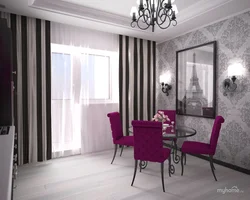 Curtain design for the kitchen with gray wallpaper