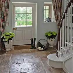 Hallway in a house with a window design and interior