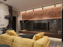 Loft uslubida yashash xonasi devorining dizayni