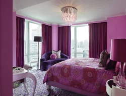 What colors goes with pink in a bedroom interior photo