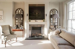 Fireplace in the living room at home photo