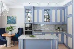 Kitchen design in blue and white