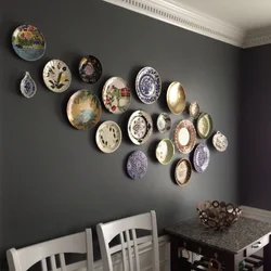 Plates on the wall in the kitchen interior
