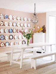 Plates on the wall in the kitchen interior