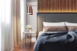 Wooden slats in the bedroom photo