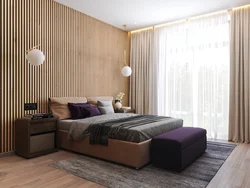 Wooden slats in the bedroom photo