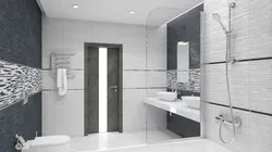 Gray porcelain tiles in the bathroom design photo