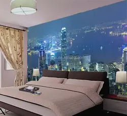Bedroom interior with photo wallpaper